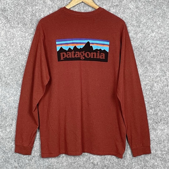 Patagonia Mens Long Sleeve Eco Friendly Logo T-Shirt Size L Outdoors Hike Camp - Picture 1 of 6